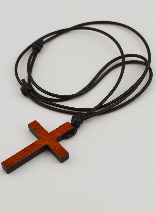 Croix en Bois & Cordon Cuir Réglable (pic 2)