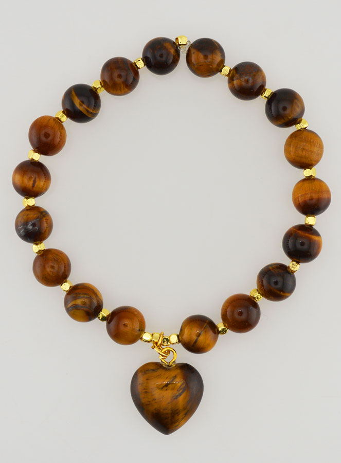 Bracelet Pierre Naturelle Coeur - Oeil de Tigre (pic 1)