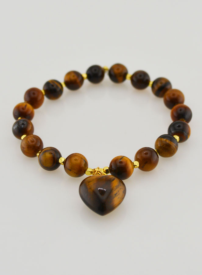 Bracelet Pierre Naturelle Coeur - Oeil de Tigre (pic 2)
