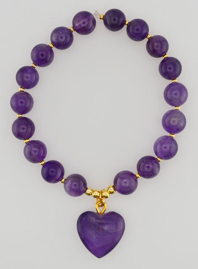 Bracelet Pierre Naturelle Coeur - Améthyste (pic 1)