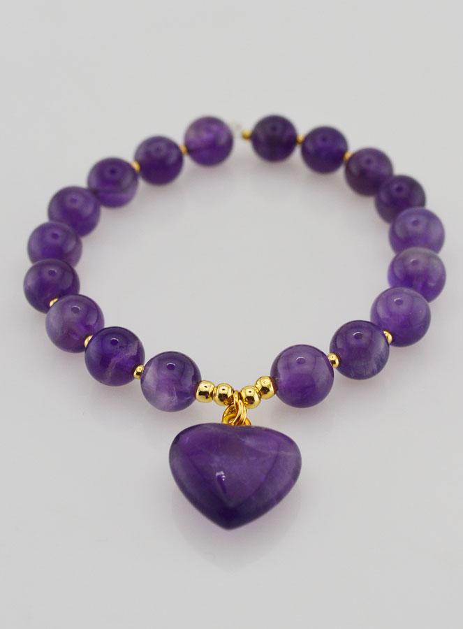 Bracelet Pierre Naturelle Coeur - Améthyste (pic 2)