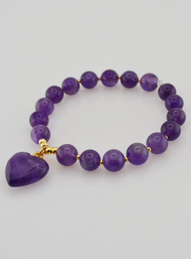 Bracelet Pierre Naturelle Coeur - Améthyste (pic 3)