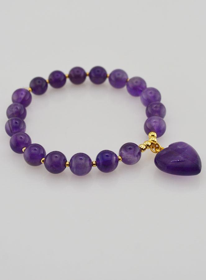 Bracelet Pierre Naturelle Coeur - Améthyste (pic 4)