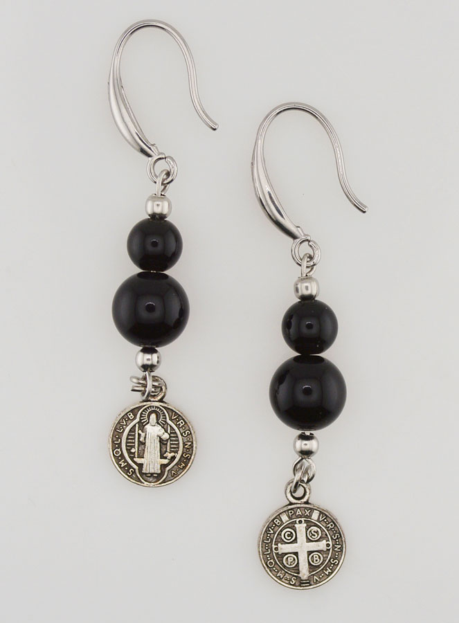 Boucles d'Oreilles de Protection - St Benoît & Obsidienne (pic 1)