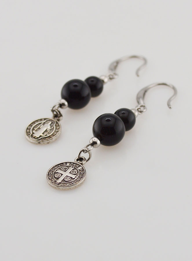 Boucles d'Oreilles de Protection - St Benoît & Obsidienne (pic 3)