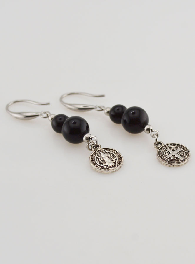 Boucles d'Oreilles de Protection - St Benoît & Obsidienne (pic 4)