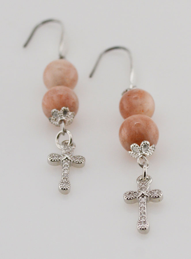 Boucles d'Oreilles - Pierre de Soleil & Croix (pic 2)