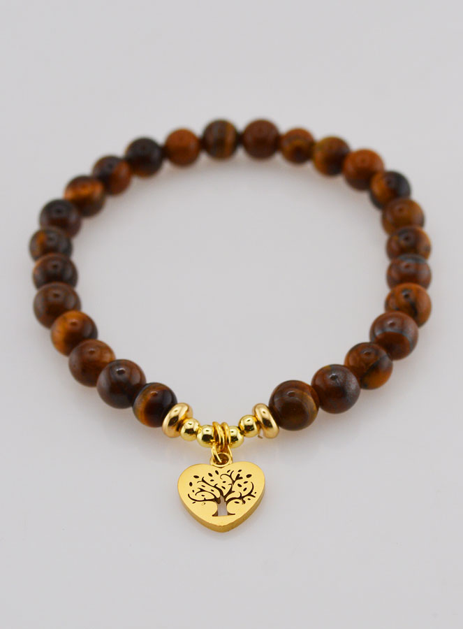 Bracelet Pierre Naturelle - Oeil de Tigre & Arbre de vie (pic 2)