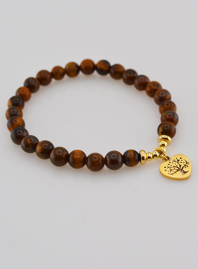Bracelet Pierre Naturelle - Oeil de Tigre & Arbre de vie (pic 4)