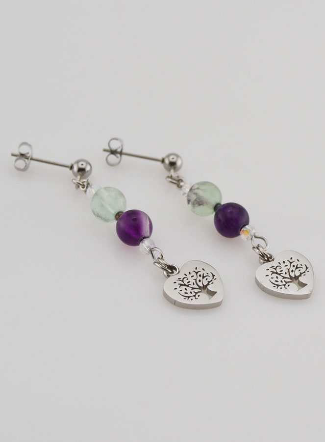 Boucles d'Oreilles - Fluorite & Arbre de vie (pic 3)