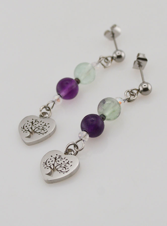 Boucles d'Oreilles - Fluorite & Arbre de vie (pic 4)