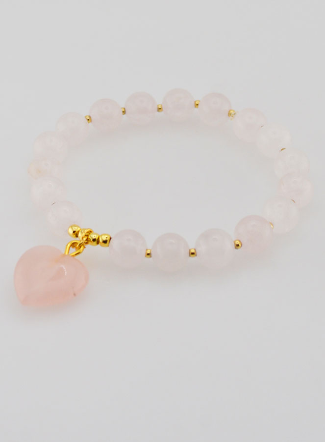 Bracelet Pierre Naturelle Coeur - Quartz Rose (pic 3)