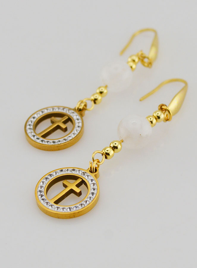 Boucles d'Oreilles - Pierre de Lune & Croix (pic 4)