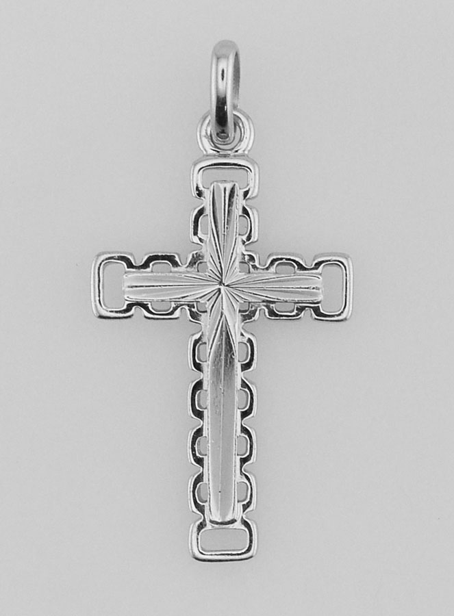 Pendentif Croix Sculptée & Ajourée en Argent (pic 1)