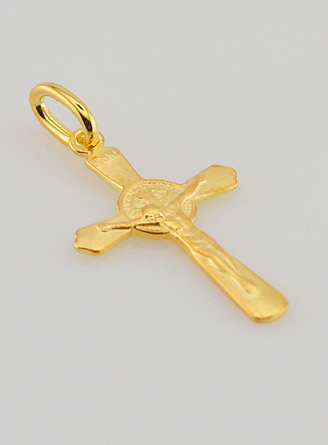 Pendentif Croix de Saint Benoit Plaqué Or - 22mm (pic 3)