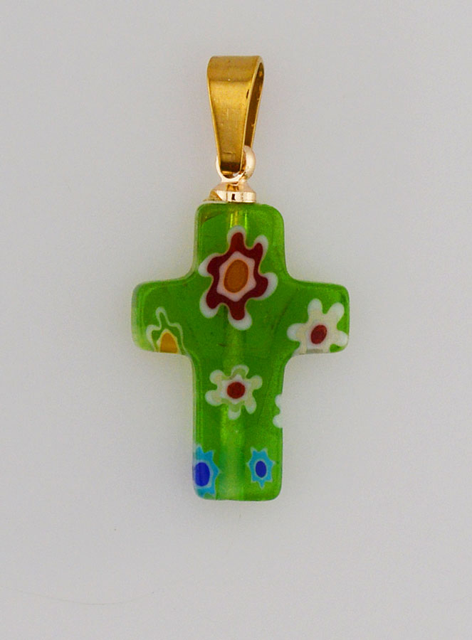 Pendentif Croix en Verre Artisanale - Vert (pic 1)