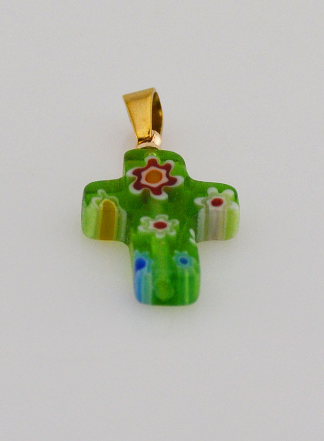 Pendentif Croix en Verre Artisanale - Vert (pic 2)