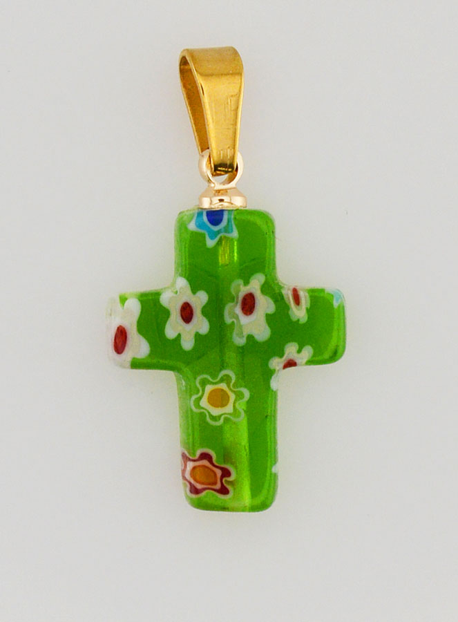 Pendentif Croix en Verre Artisanal - Vert (pic 1)