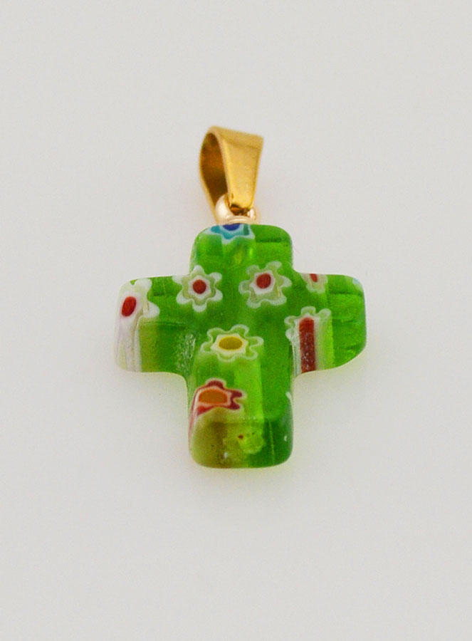 Pendentif Croix en Verre Artisanal - Vert (pic 2)