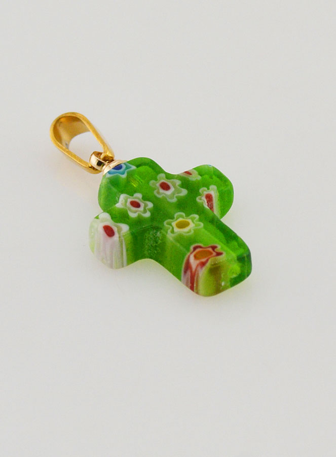 Pendentif Croix en Verre Artisanal - Vert (pic 3)