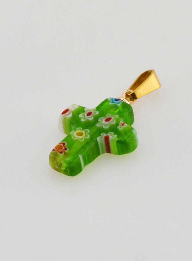 Pendentif Croix en Verre Artisanal - Vert (pic 4)