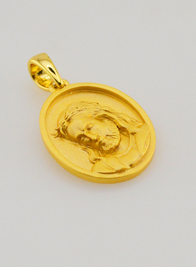 Médaille de Jésus en Argent Doré 18k - 16mm (pic 3)