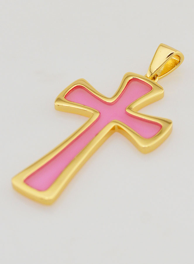 Pendentif Croix 4cm - Rose (pic 4)