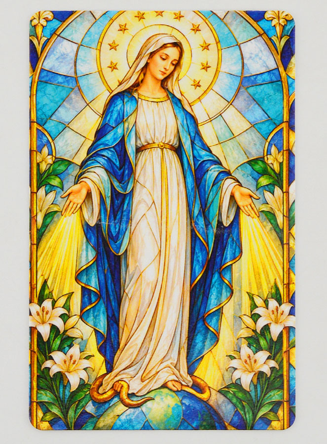 Carte de Prière Vitrail - Vierge Miraculeuse (pic 1)