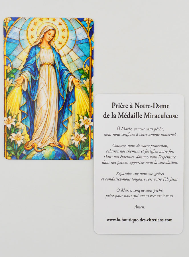 Carte de Prière Vitrail - Vierge Miraculeuse (pic 2)