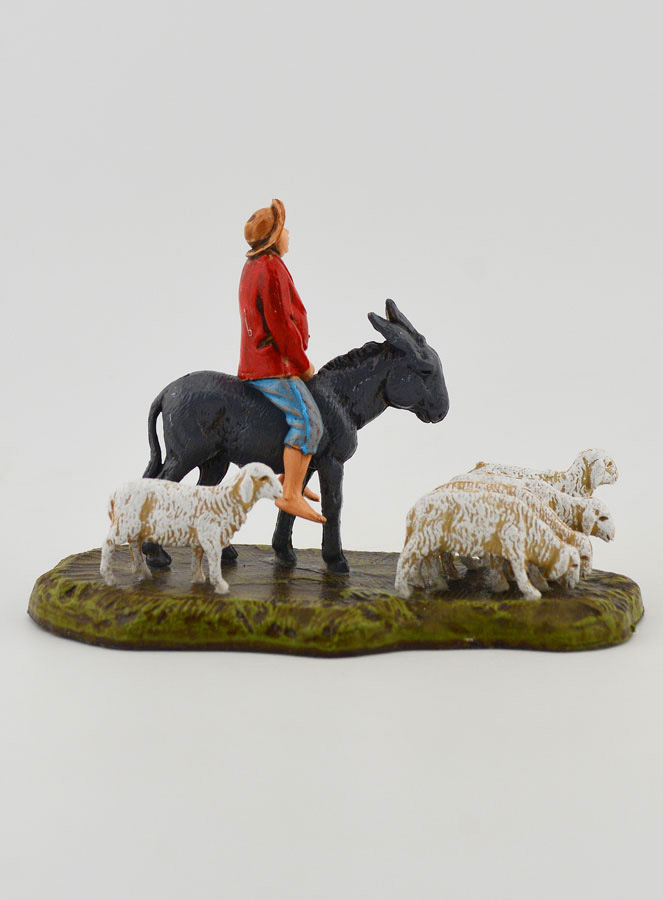 Santon Berger à dos d'âne & Moutons - 6cm (pic 4)
