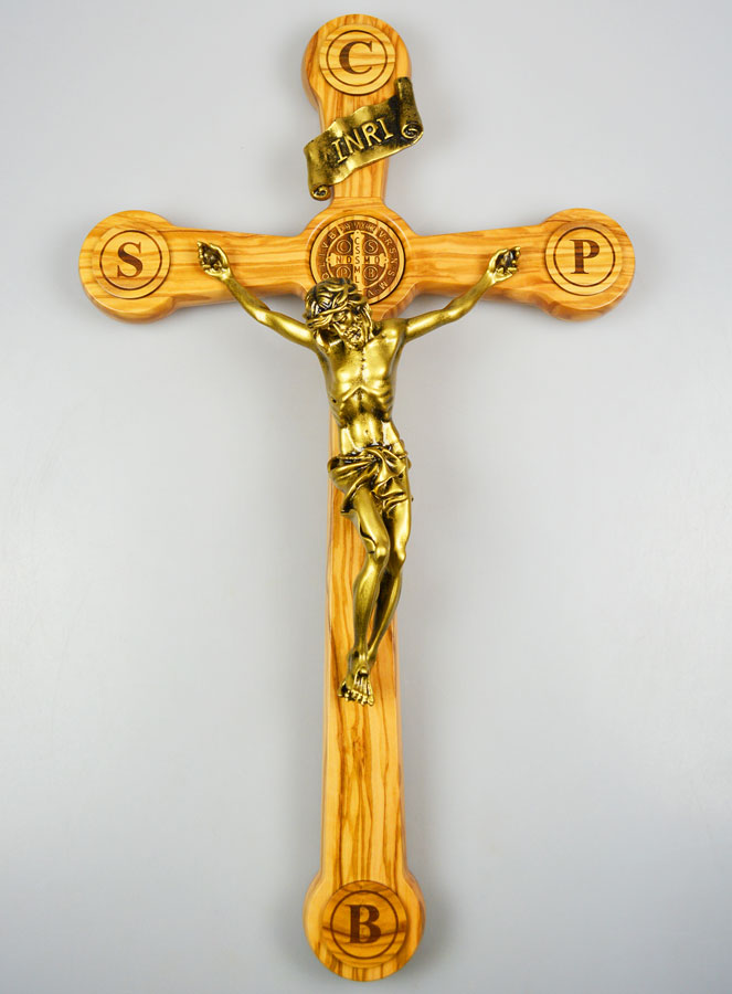 Grande Croix de Saint Benoît en Olivier - 48cm (pic 1)