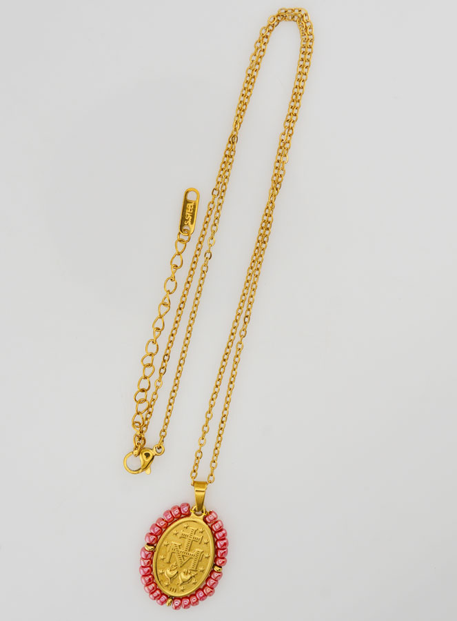 Médaille Miraculeuse + Chaîne - Perles Rose Nacré (pic 4)