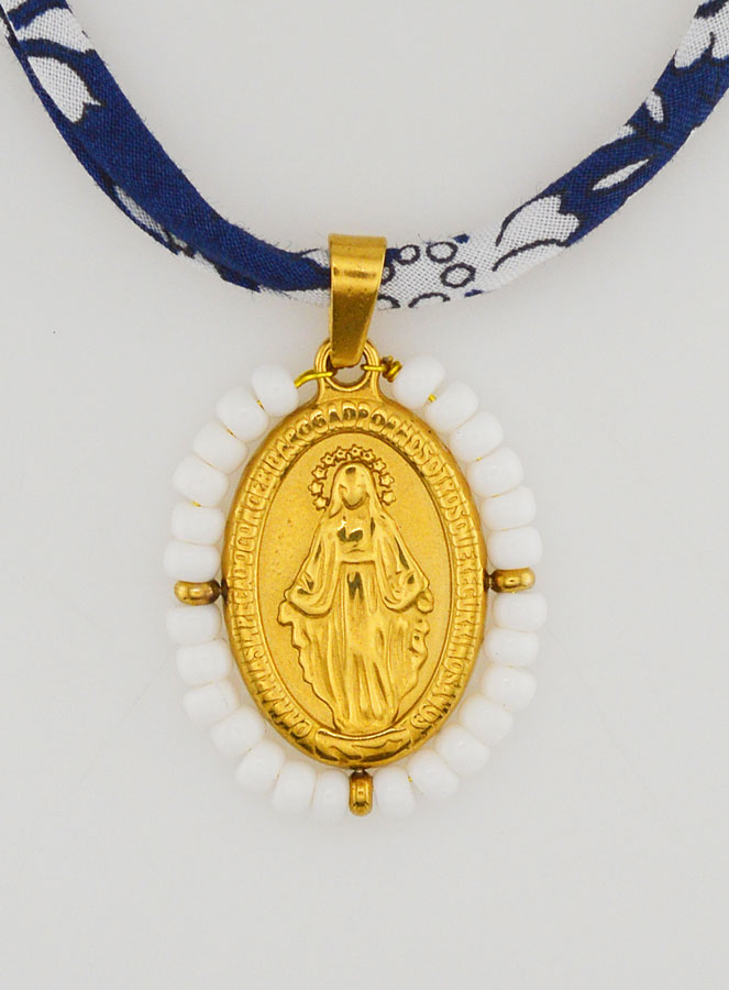 Médaille Miraculeuse Perlée - Cordon Liberty Bleu (pic 1)