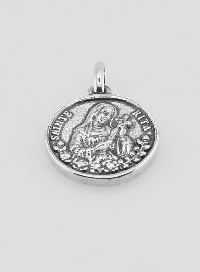 Médaille Sainte Rita en Argent 925 Plaqué - 18mm (pic 2)