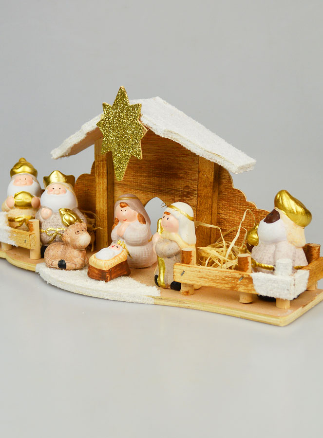 Crèche de Noël 7 Santons - Grès et Bois (pic 4)