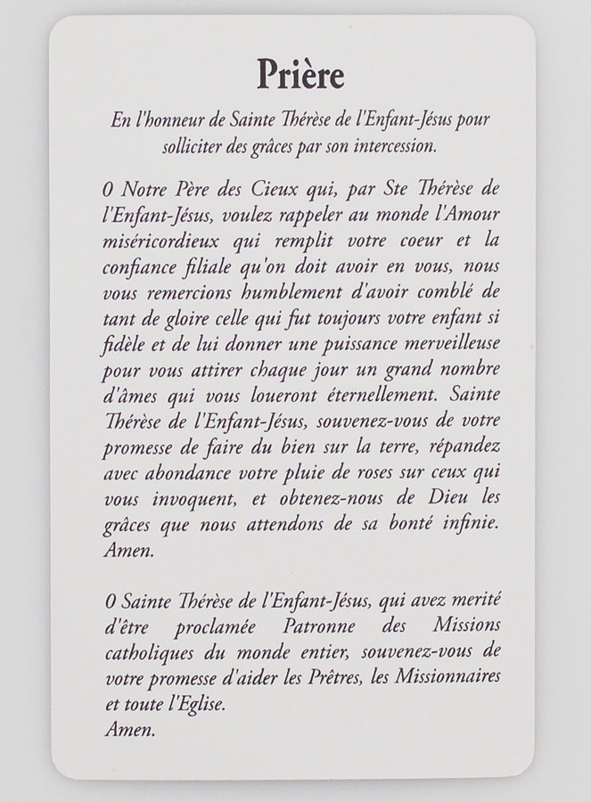 Carte de prière Sainte Thérèse (pic 2)