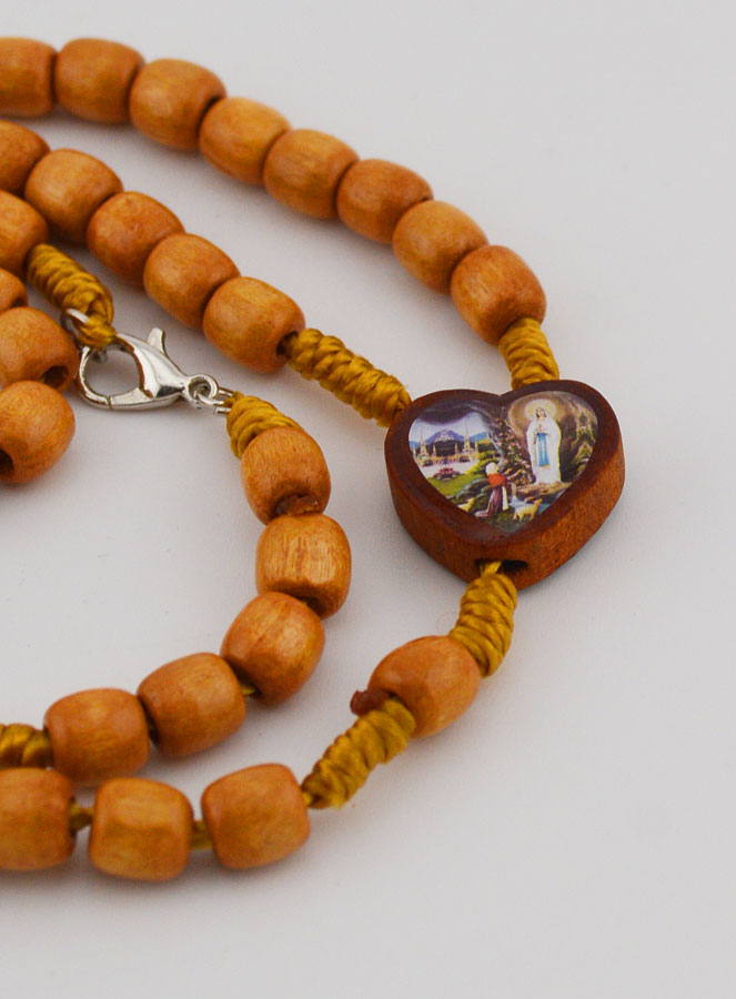 Chapelet en Bois Image Coeur de Lourdes (pic 3)