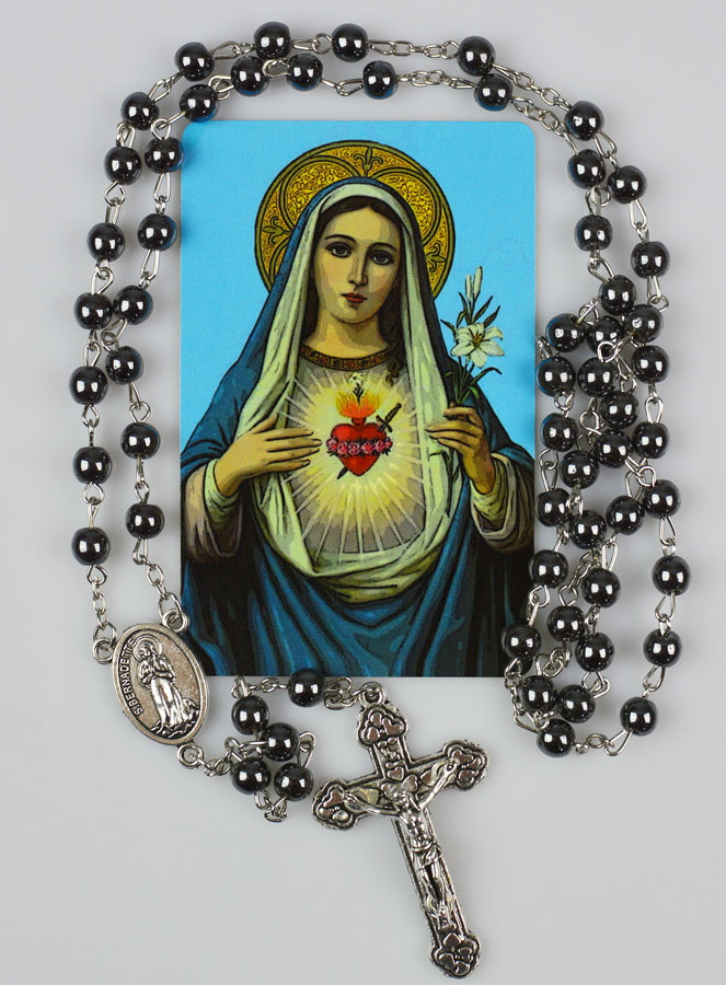 Chapelet Sacré Coeur de Marie Perles Noires (pic 1)