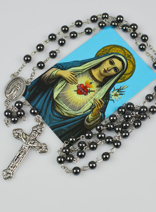 Chapelet Sacré Coeur de Marie Perles Noires (pic 2)
