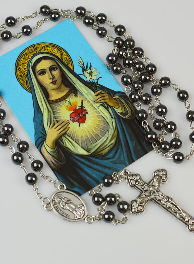 Chapelet Sacré Coeur de Marie Perles Noires (pic 3)