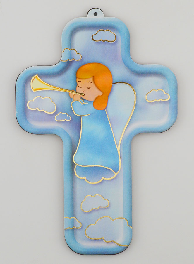Croix en Bois Enfant - Ange Gardien Trompette (pic 1)