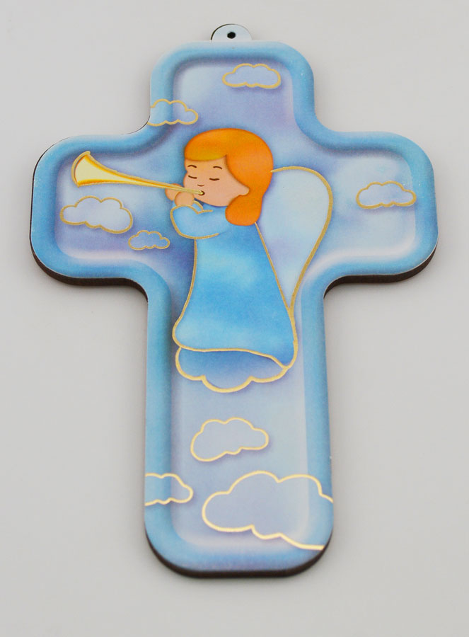 Croix en Bois Enfant - Ange Gardien Trompette (pic 2)
