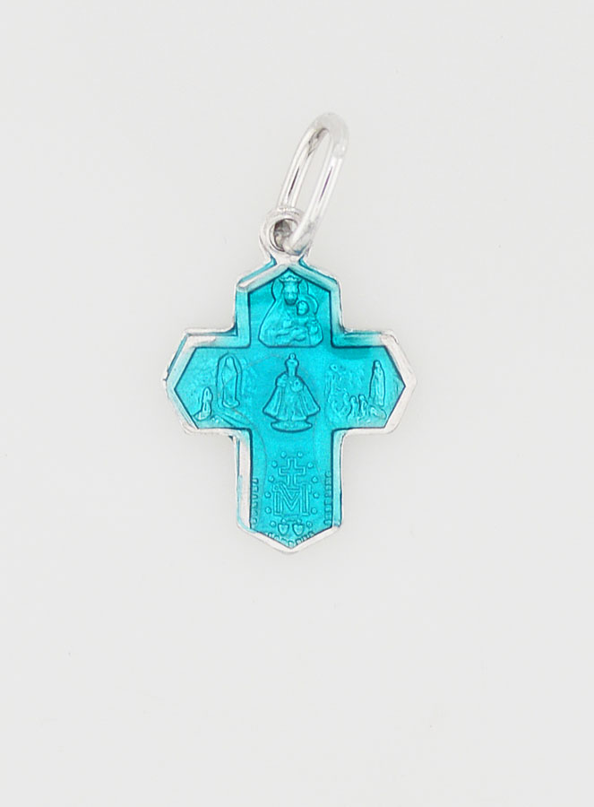 Pendentif Croix des Saints 15mm - Bleu de Lourdes (pic 1)