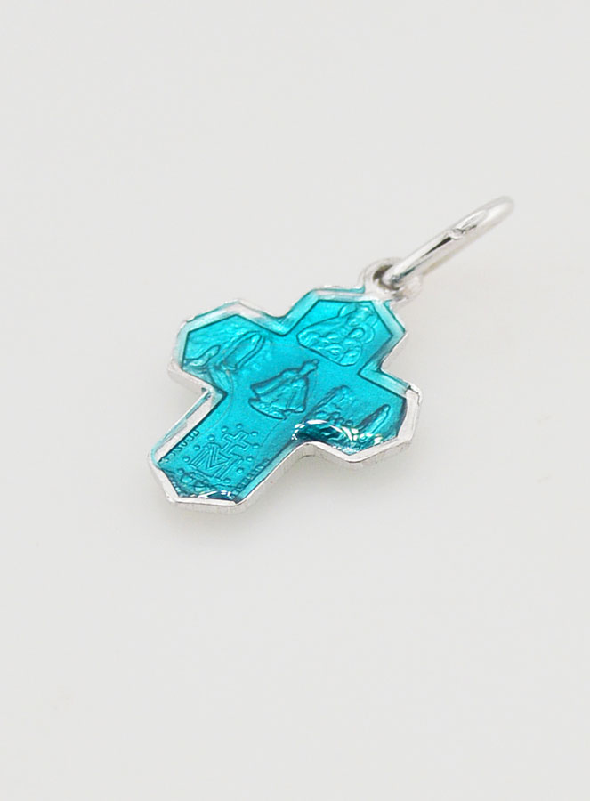 Pendentif Croix des Saints 15mm - Bleu de Lourdes (pic 4)