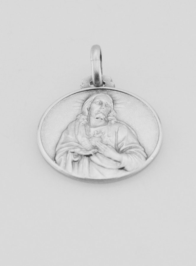 Médaille Sacré Coeur de Jésus en Argent Massif - 18mm (pic 2)