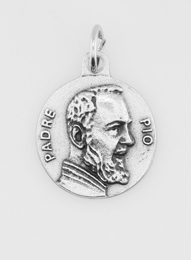 Médaille Padre Pio en Métal Argenté - 18mm (pic 1)