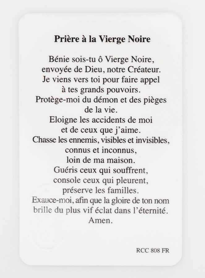 Carte de Prière Médaille Vierge Noire (pic 2)