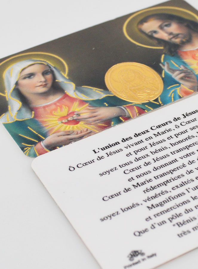 Carte de Prière Médaille Coeurs Unis Jésus et Marie (pic 3)
