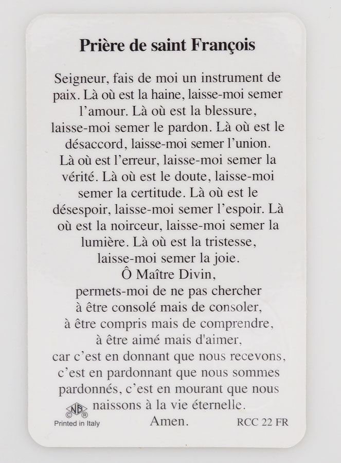 Carte de Prière Médaille Saint François (pic 2)