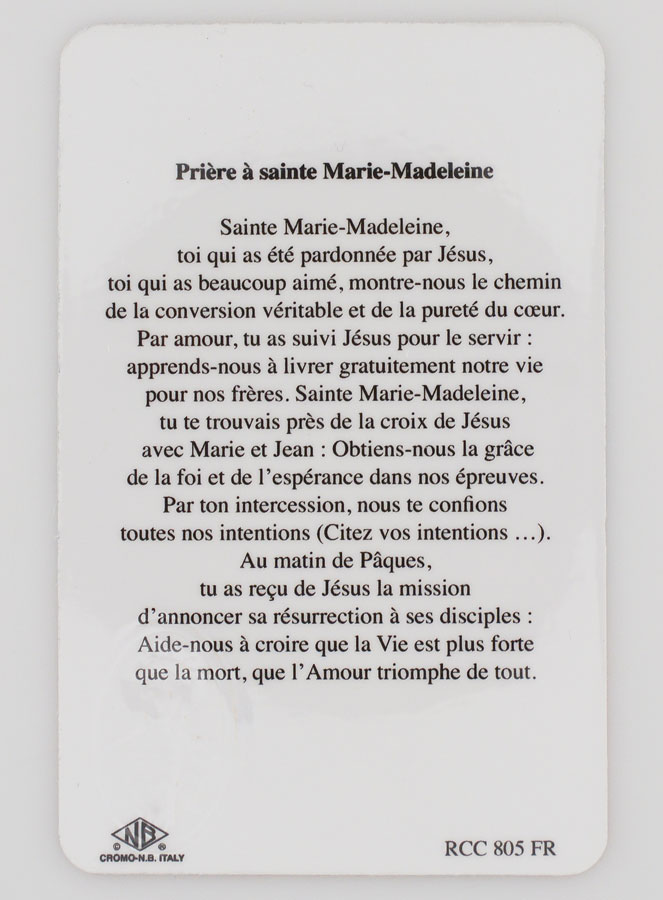 Carte de Prière Médaille Sainte Marie-Madeleine (pic 2)